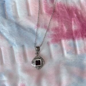 Dee Berkley Sterling Silver Garnet Art Deco Necklace